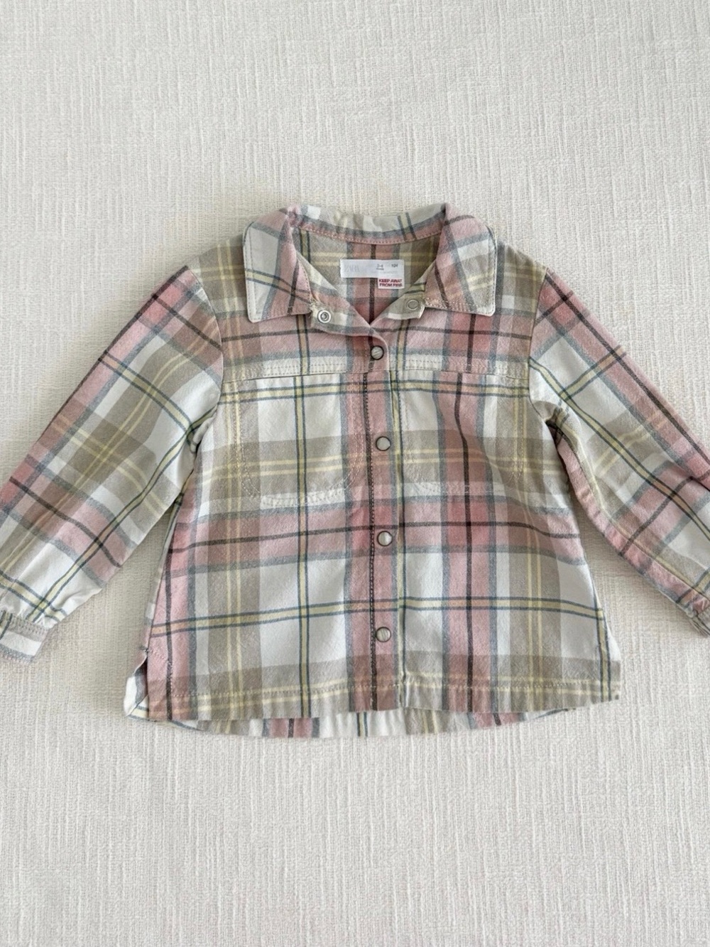 Zara Girls Plaid Button-Down Shirt - Pink, Cream & Tan